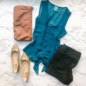 H.I.P. Teal Blouse Tie Tank Women's Medium